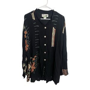 XL VTG Kembali Indonesia 100% Rayon Shirt Flowy Boho Sheer Top Hippie Earthcore